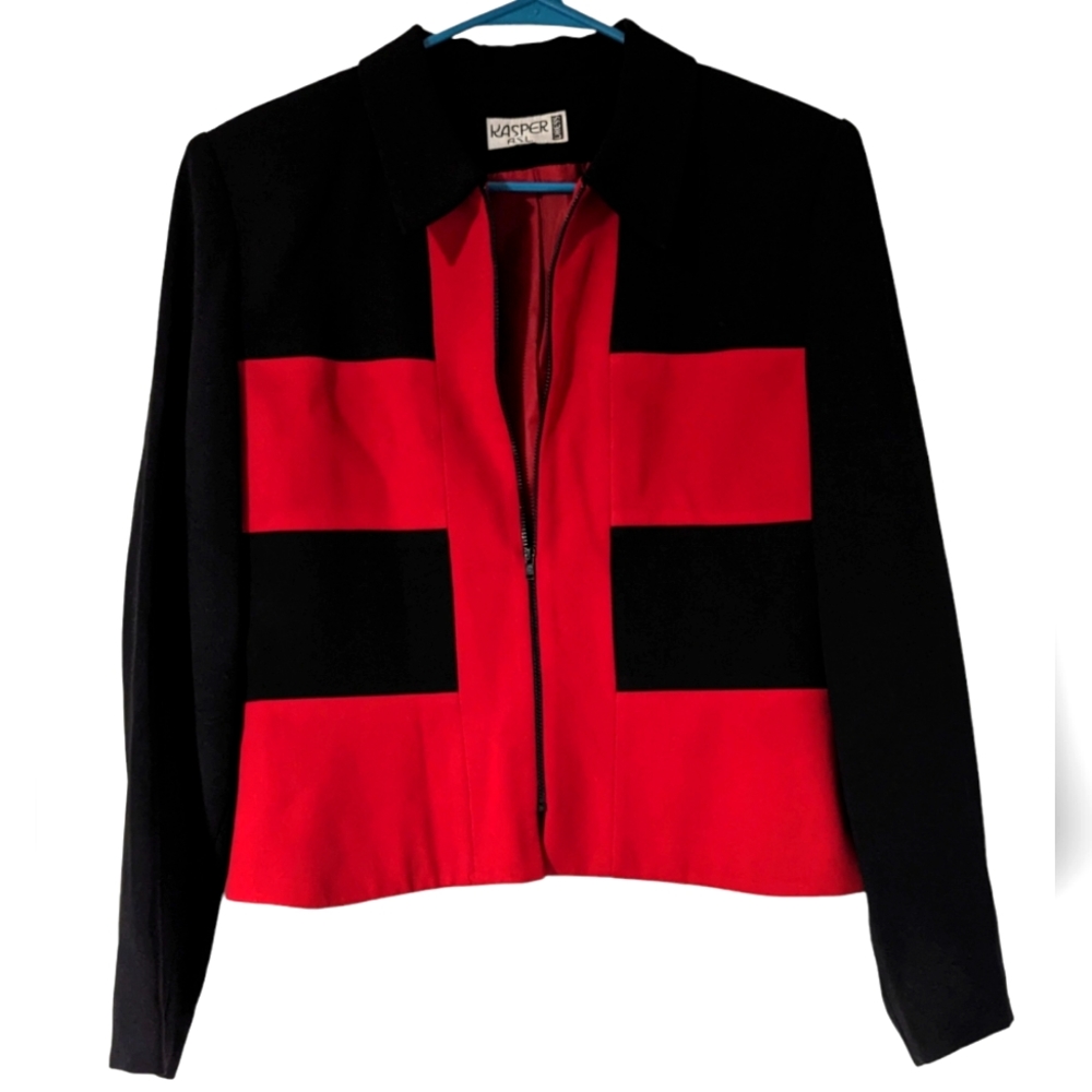 Gorgeous vintage red and black lined zip up blazer by Kasper ASL